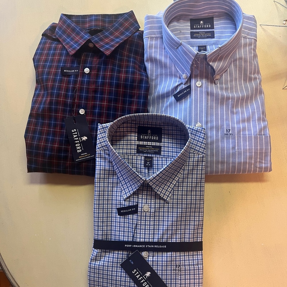 Stafford Mens Three (3) Long Sleeve Dress Shirt Size 17 34-35 (price for all 3)